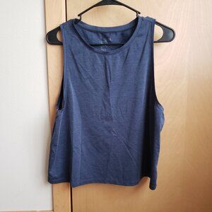 GapFit Brushed Tech Jersey Crop Tank Heathered Blue Medium